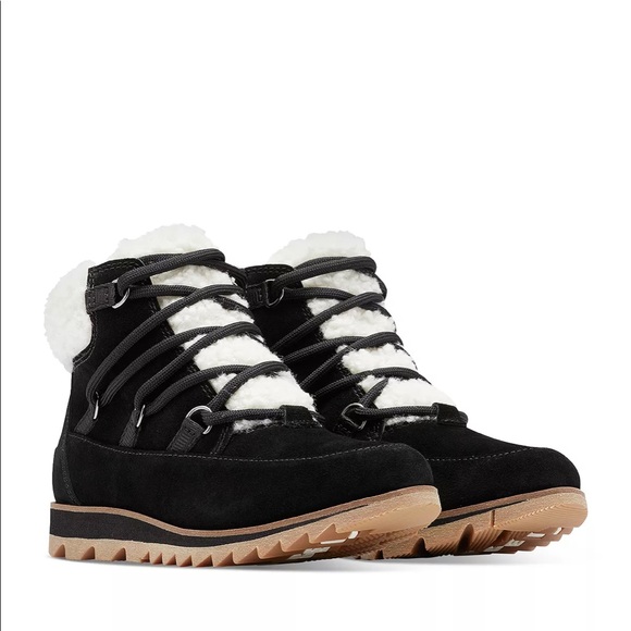 NEW SOREL HARLOW LACE COZY WATERPROOF BLACK SOLE BOOTIE: 9 - Picture 3 of 8